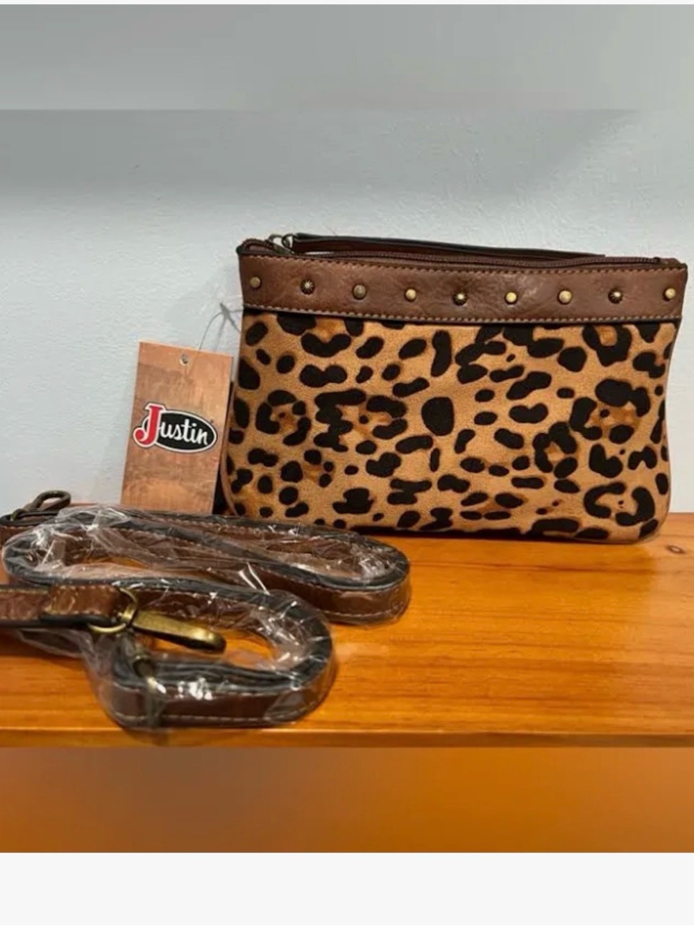 Justin Boots Leopard Print Crossbody Bag in Brown and Black